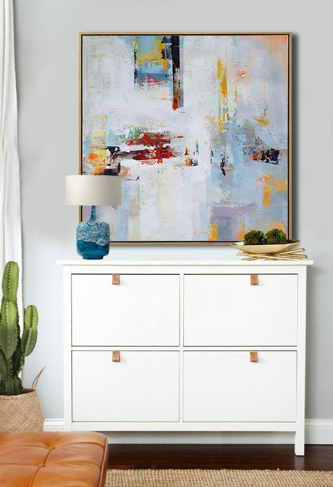 Handmade Large Painting,Oversized Palette Knife Painting Contemporary Art On Canvas,Extra Large Wall Art,White,Purple,Yellow,Orange.etc